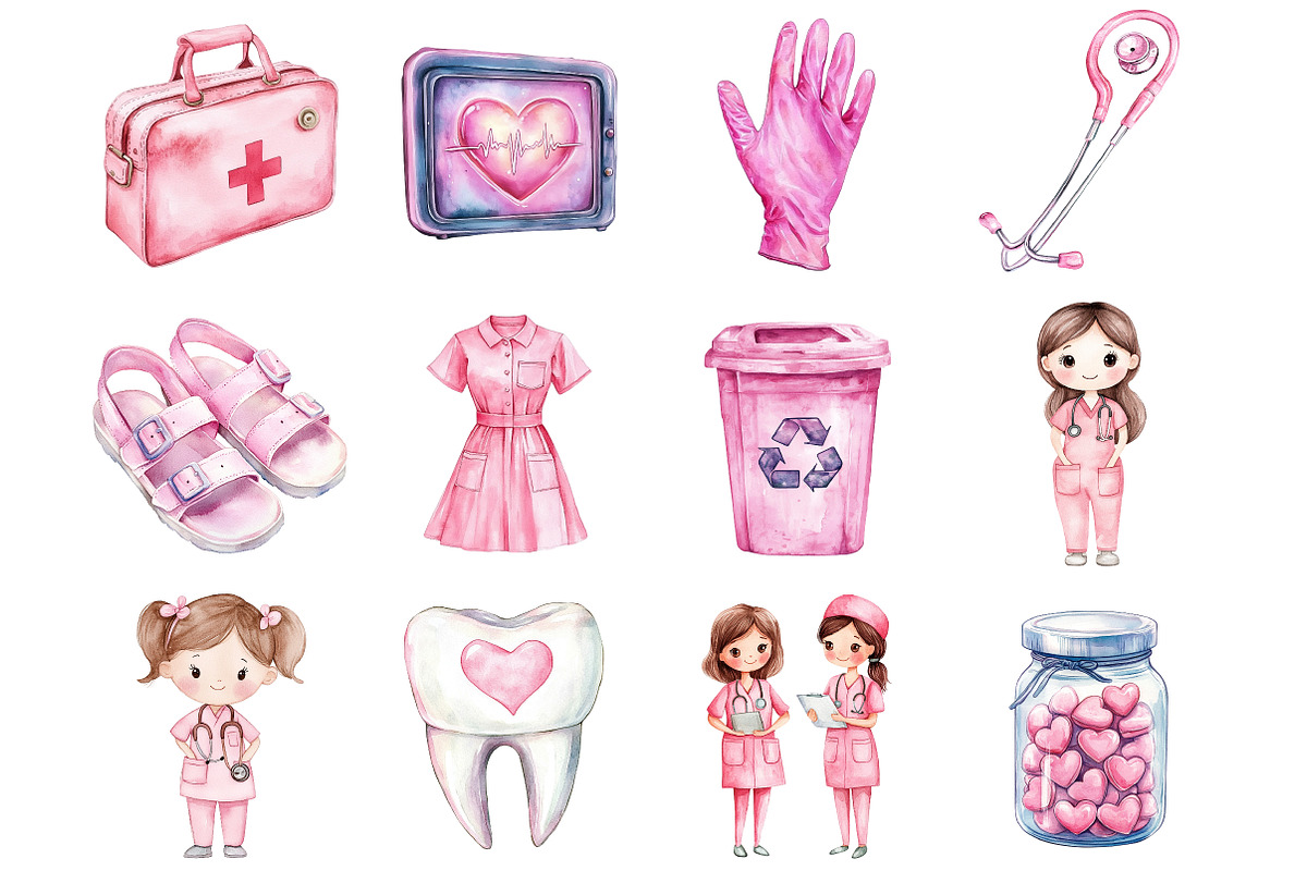 Watercolor Medical Clipart, a Seasonal Illustration by CitraGraphics (Photo 2 of 4)