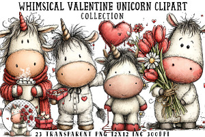 Whimsical Valentine Unicorn Clipart, an Illustration by OK Design