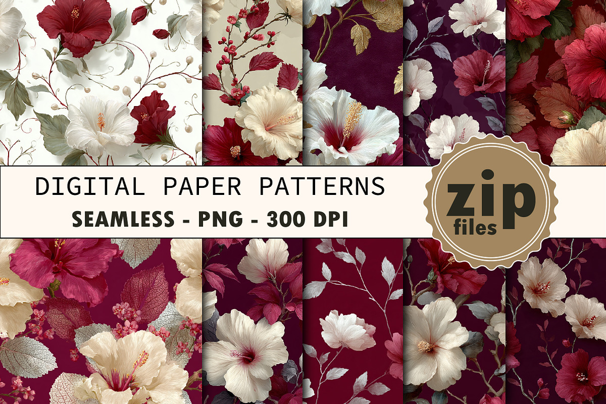 White Hibiscus Digital Paper, a Texture Graphic by CitraGraphics (Photo 1 of 7)
