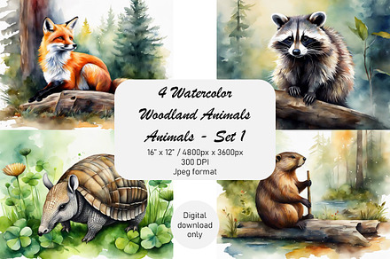 Watercolor Woodland Animals, Set 1