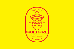 Sombrero Old Man Bearded Logo