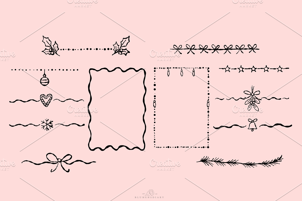 Christmas Frames & Borders line art, a Decorative Illustration by Blumensdiary (Photo 5 of 6)