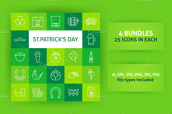 Saint Patricks Day Line Art Icons