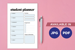 Student Planner For Print