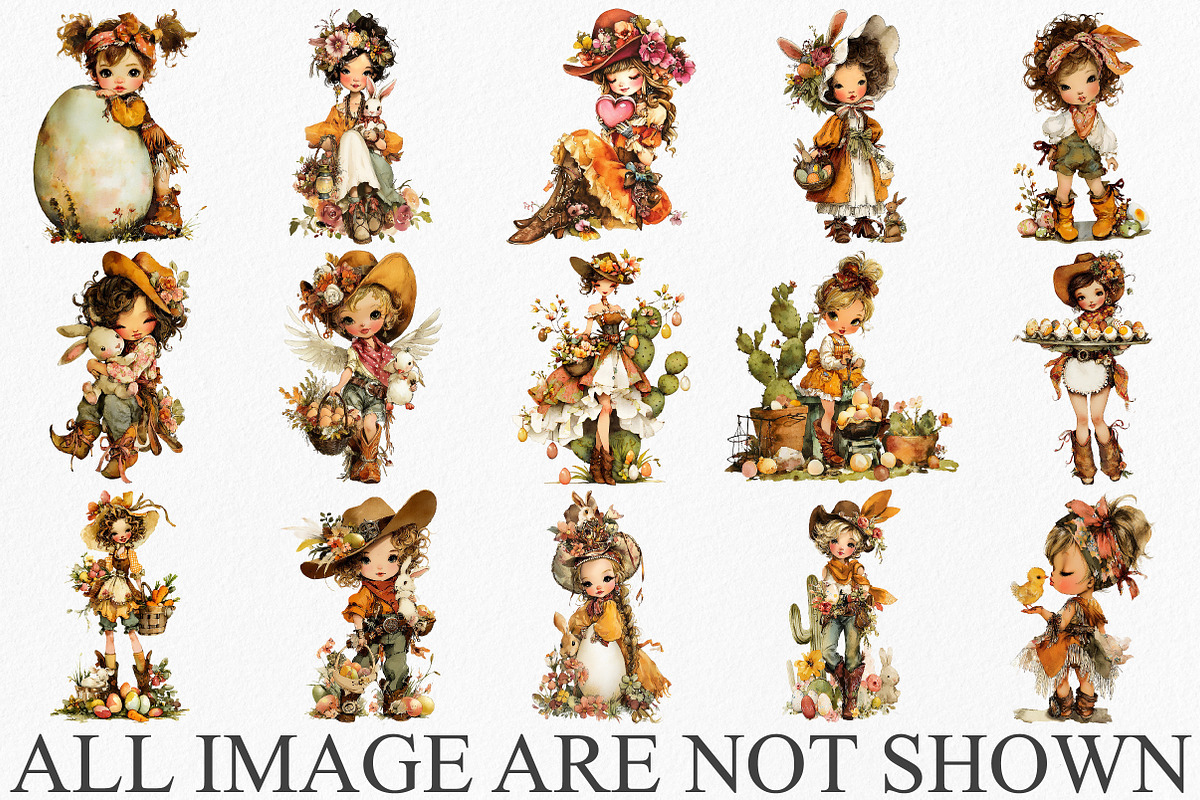 Whimsical Easter Western Girl Clipar, an Illustration by Canvas Craft (Photo 3 of 7)