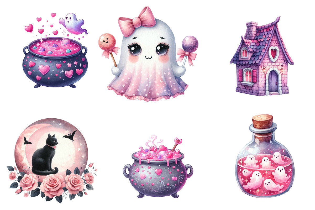 Charm Pink Halloween Clipart Bundle, an Illustration by DreamArtGraphic (Photo 2 of 5)