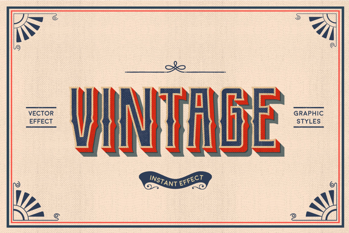 Vintage Text Effects (Illustrator), a Layer Style Add-On by Vector Galore (Photo 1 of 11)