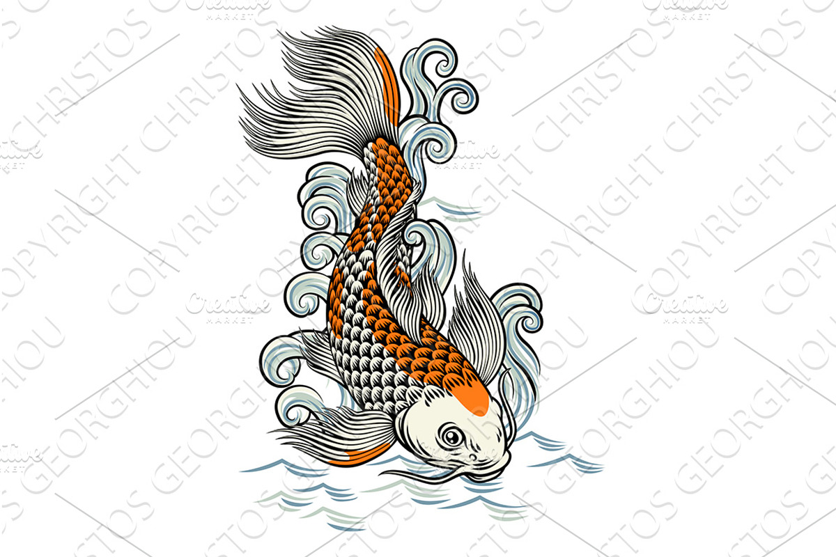 Koi Carp Fish Vintage Japanese, an Animal Illustration by Christos Georghiou