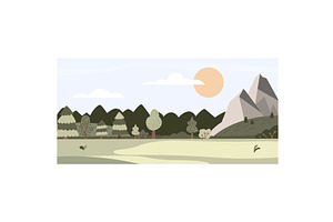 Forest mountain scene vector flat, an Illustration by vectorpointstudio
