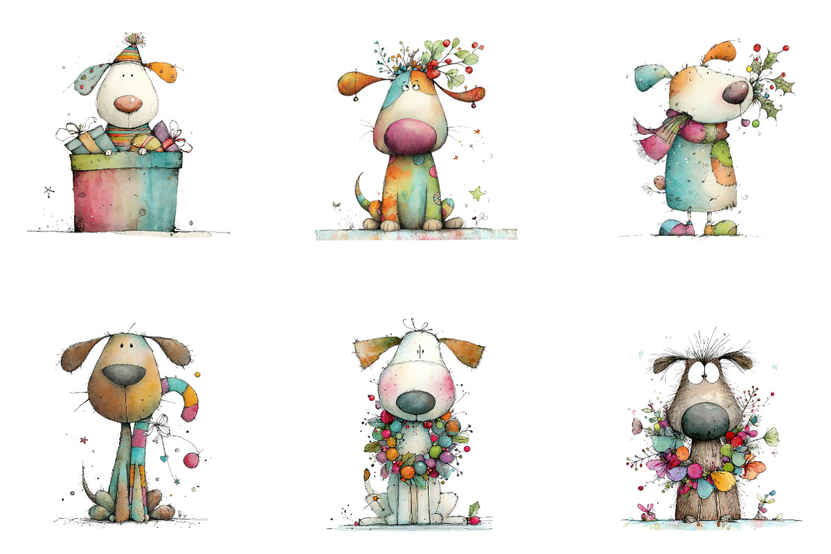 Quirky Christmas Dog Clipart Bundle, a Seasonal Illustration by CreationArt (Photo 4 of 5)