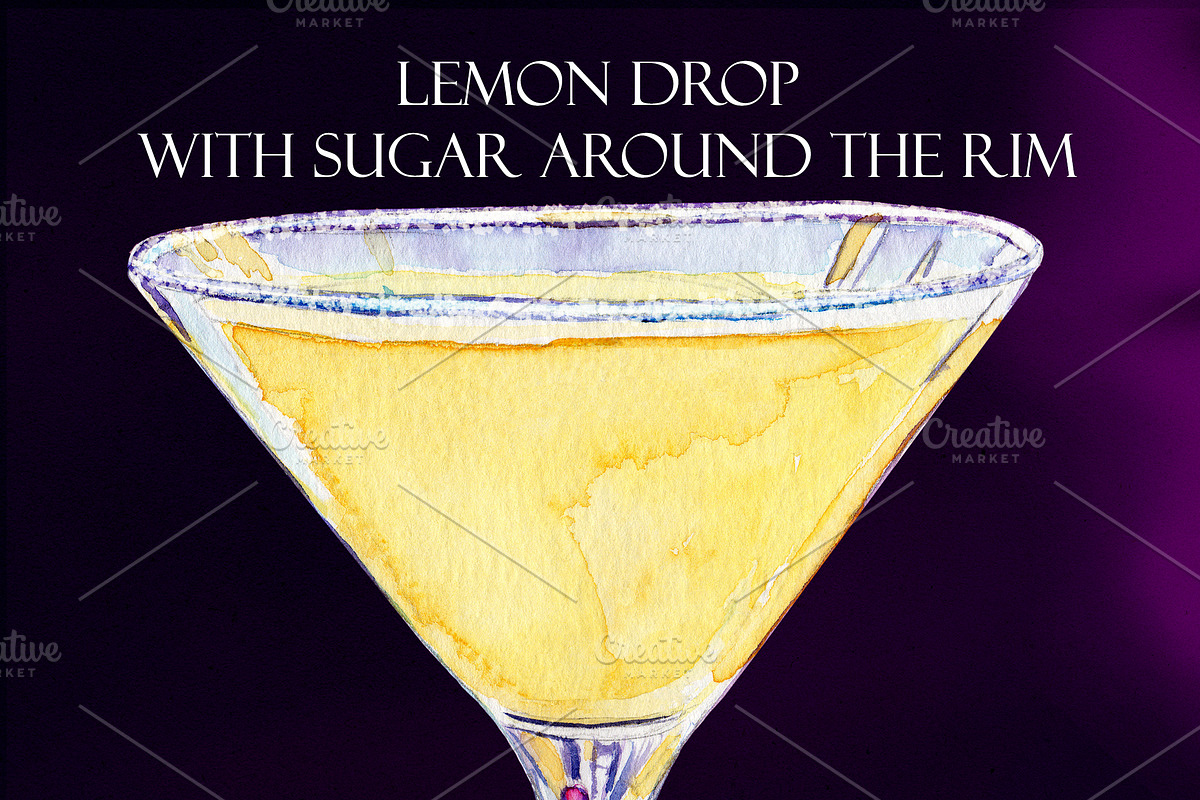 Lemon Drop Watercolor Cocktail, a Food Illustration by Olexandra Mur (Photo 3 of 4)