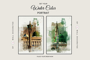 6 Makkah & Madinah Water Color Photo