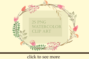 25 Watercolor Summer Garden Clip Art