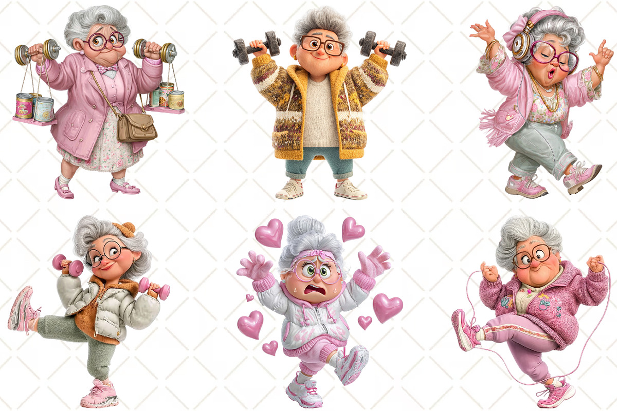 Funny Fitness Grandma Clipart, an Animal Illustration by Black Bird Studio (Photo 2 of 6)