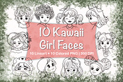 10 Kawaii Girl Faces, a Person Illustration by shielscreations (Thumbnail 1 of 6)