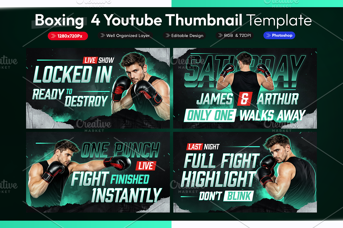 Boxing YouTube Thumbnail Pack, a Social Media Template by OnurDemircan (Photo 1 of 6)