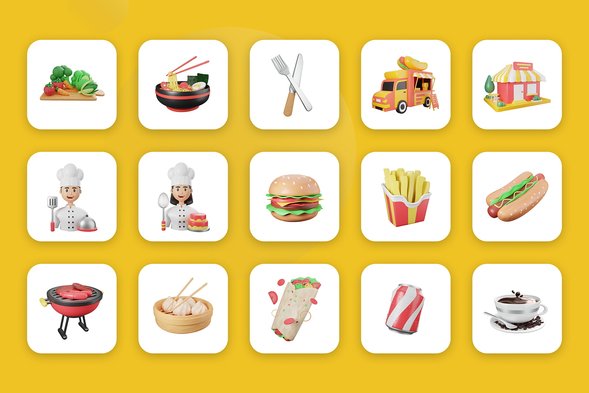 3D Animated Food Icons, a Food & Drink 3D Model by Flat Icons (Photo 3 of 5)