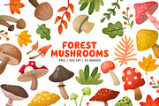 Mushrooms Watercolor Clipart Set, an Object Illustration by Lemonade Pixel (Thumbnail 1 of 5)