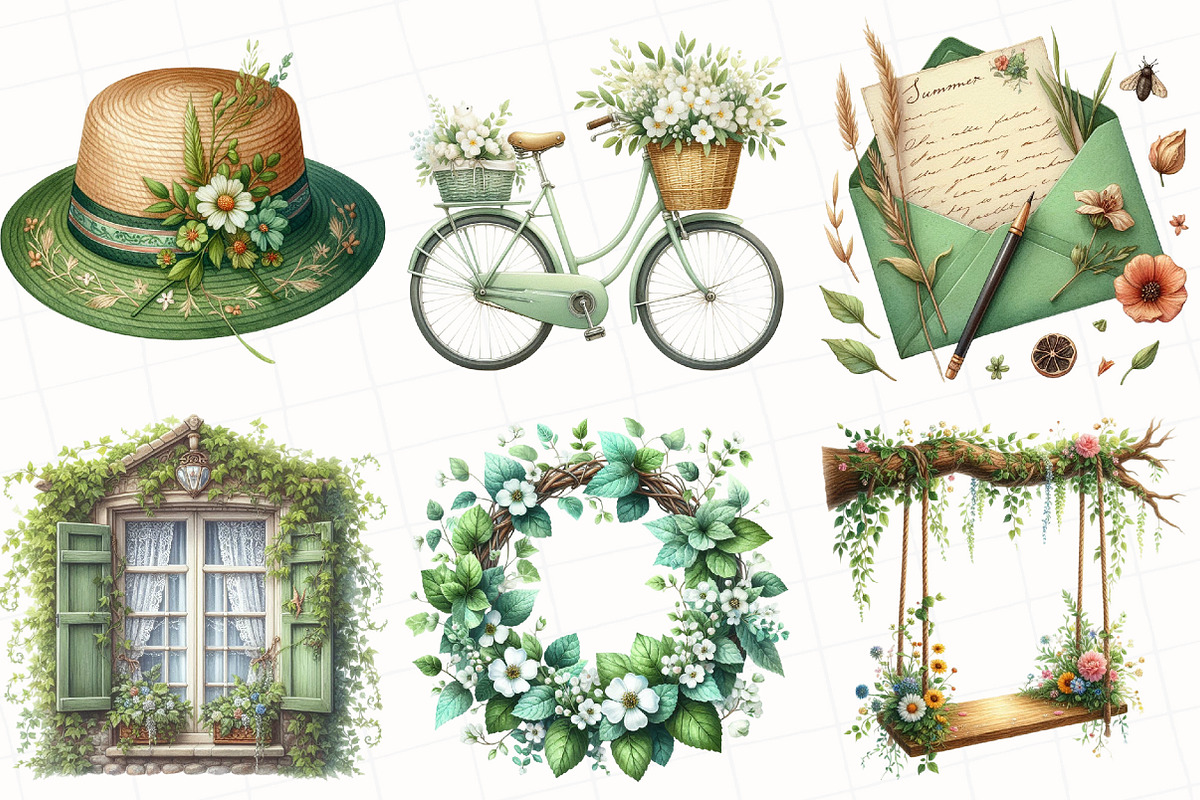 Green Summer Cottagecore Clipart, an Illustration by OK Design (Photo 3 of 4)