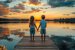 Lake Sunset Digital Backdrop, a Layer Style Add-On by Wild Honey Design Co.