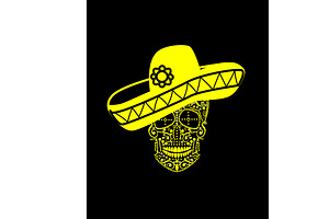 Mexican Skull With Sombrero Yellow C