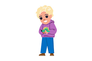 Blond boy holding a caterpillar, an Animal Illustration by pikepicture