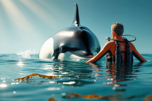 Scuba diver in orange wetsuit, an Illustration by wavebreak