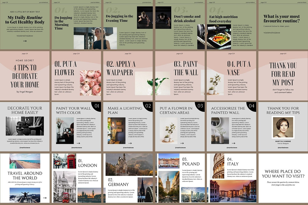 180 Instagram Carousel Bundle CANVA, a Social Media Template by bonadigitals (Photo 5 of 12)