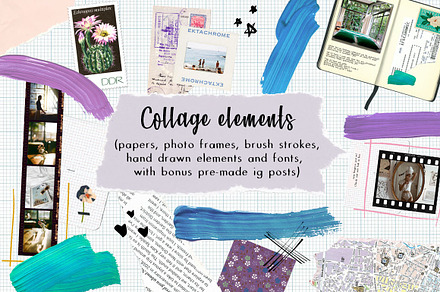 145 collage elements, fonts + Bonus