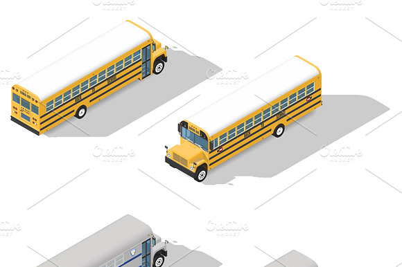 School And Prison Buses Isometric Ic