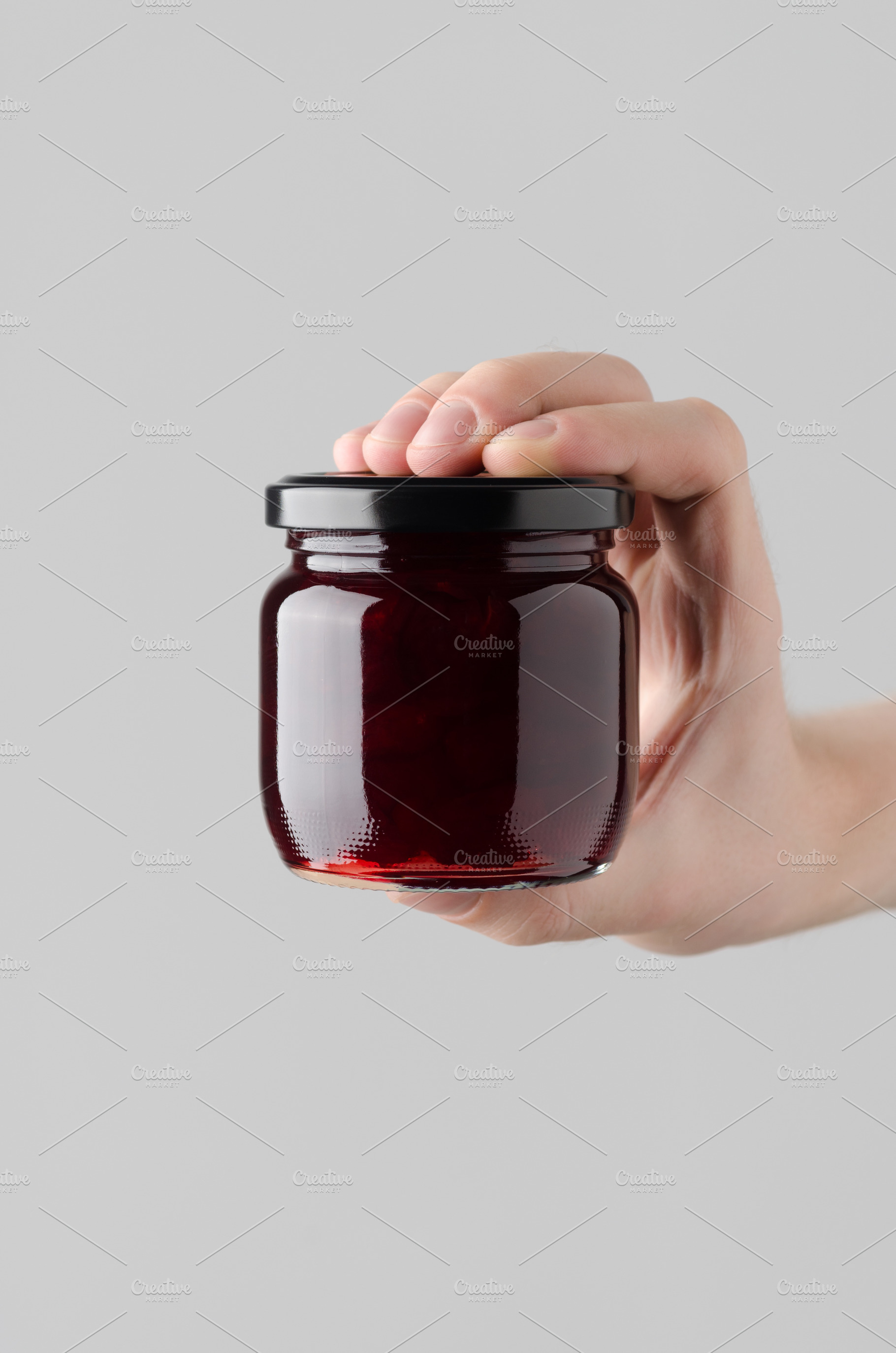 Cherry jam jar mockup JPEG, a Food & Drink Photo by Shablon