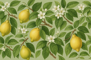 Vintage Botanical Lemon and Blossom, a Decorative Illustration by Virgo Studio