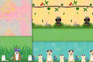 Seamless Floral Dog Patterns