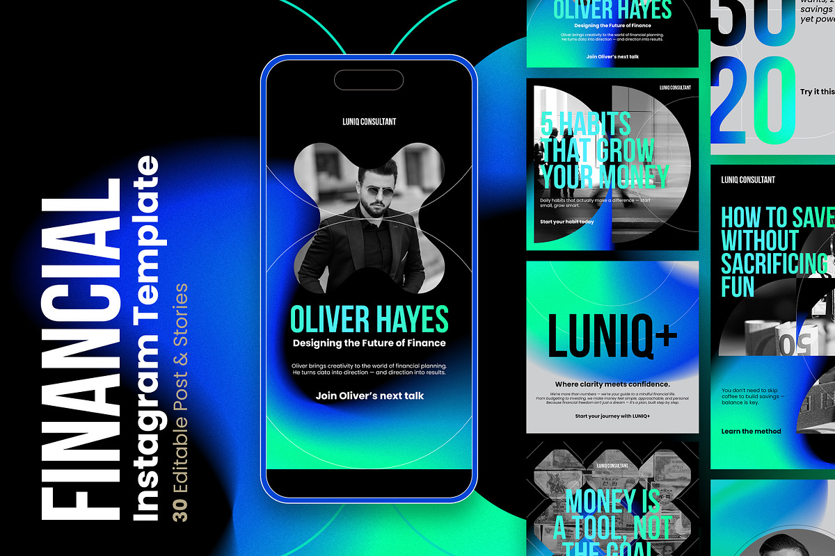 LUNIQ Financial Instagram KIT, a Social Media Template by Nenjo Studio (Photo 1 of 5)