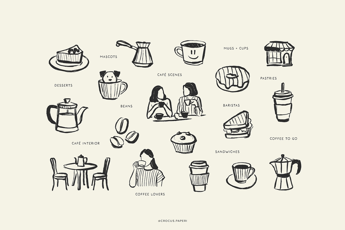 CAFÉ & COFFEE line art illustrations, a Food Illustration by Crocus Paperi (Photo 2 of 8)