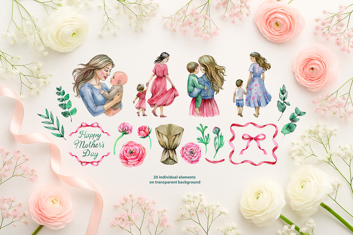Motherhood - Watercolor collection, a Person Illustration by NataliMiasStore (Photo 2 of 8)