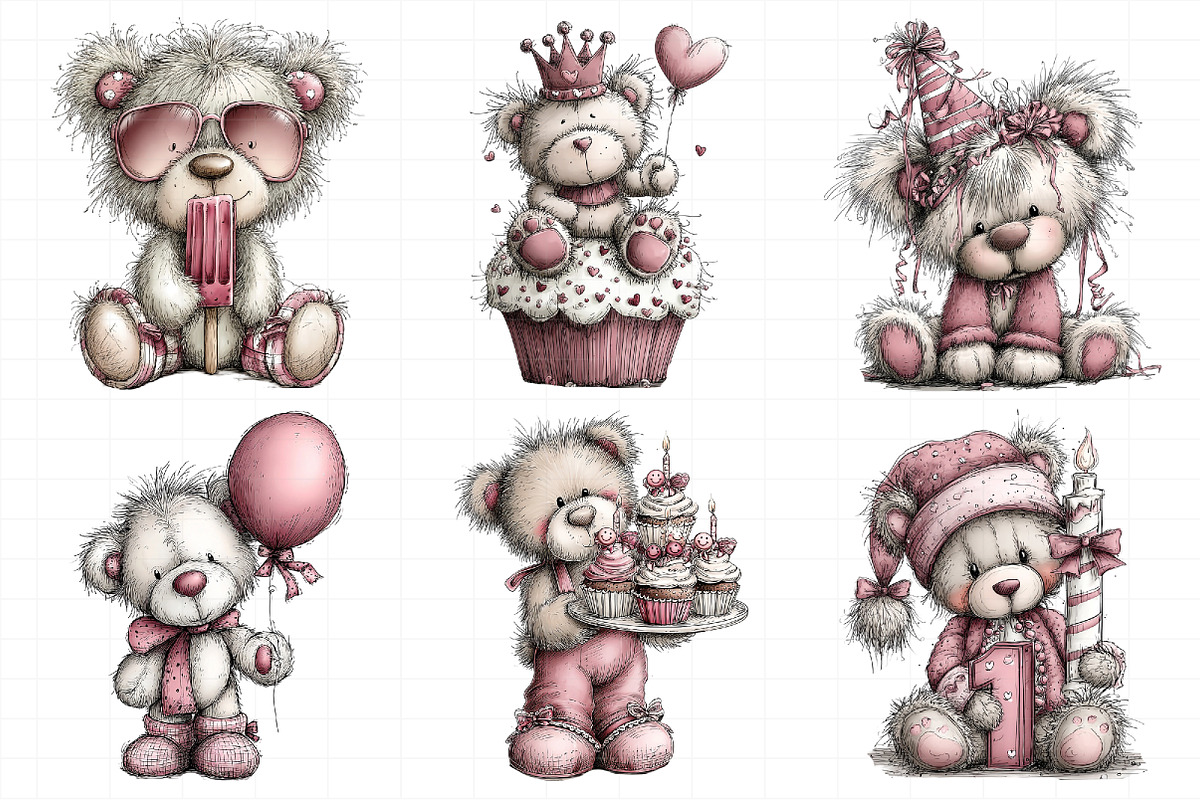 Whimsical Birthday Teddy Bear Clipar, an Illustration by Daily.Designs (Photo 4 of 8)