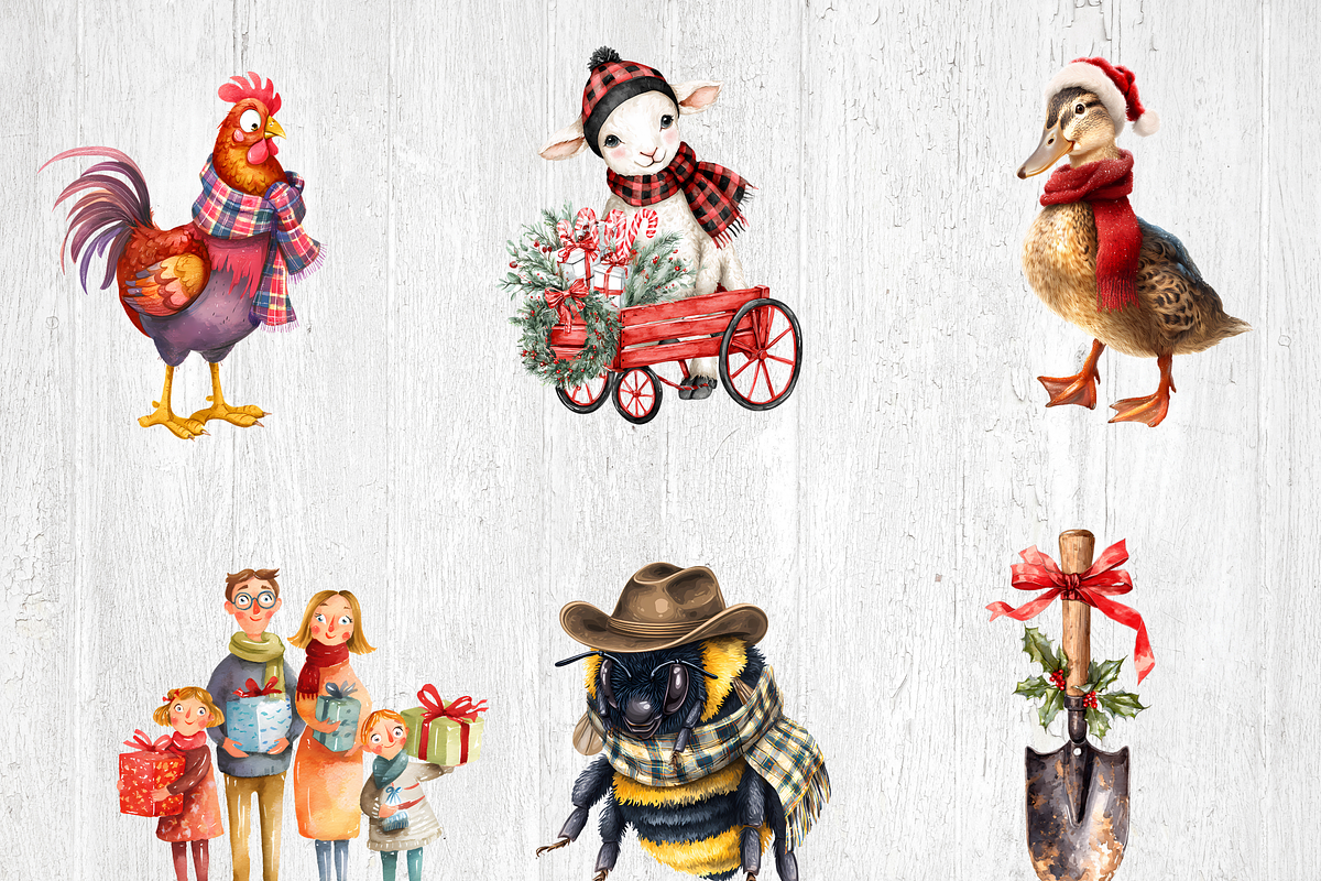 Vintage Christmas Farm Clipart, a Seasonal Illustration by LA Design (Photo 3 of 9)
