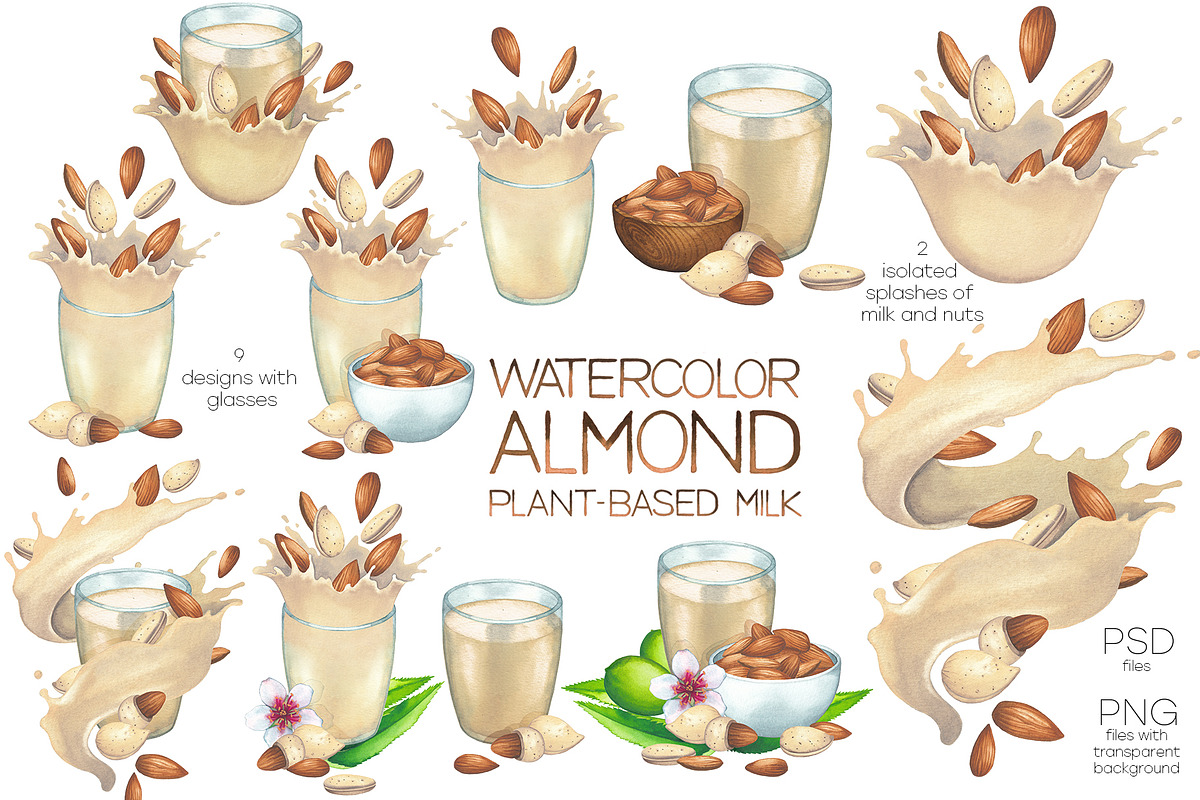 Watercolor almond milk, a Food Illustration by Ekaterina Glazkova (Photo 4 of 11)