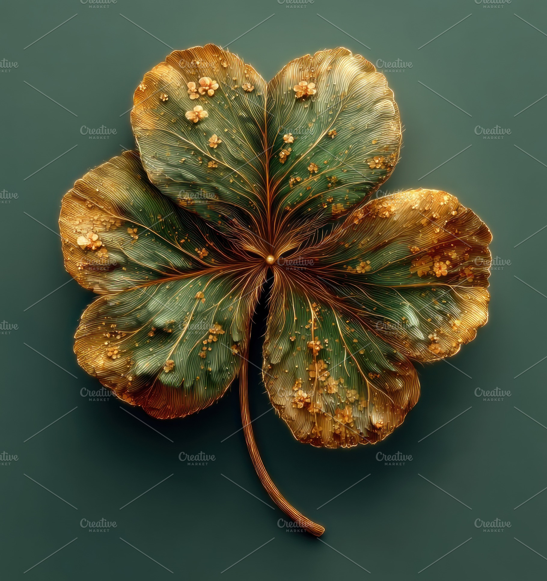 Golden four leaf clover with intricate details and glowing textu, a Nature Photo by José Manuel Gelpi