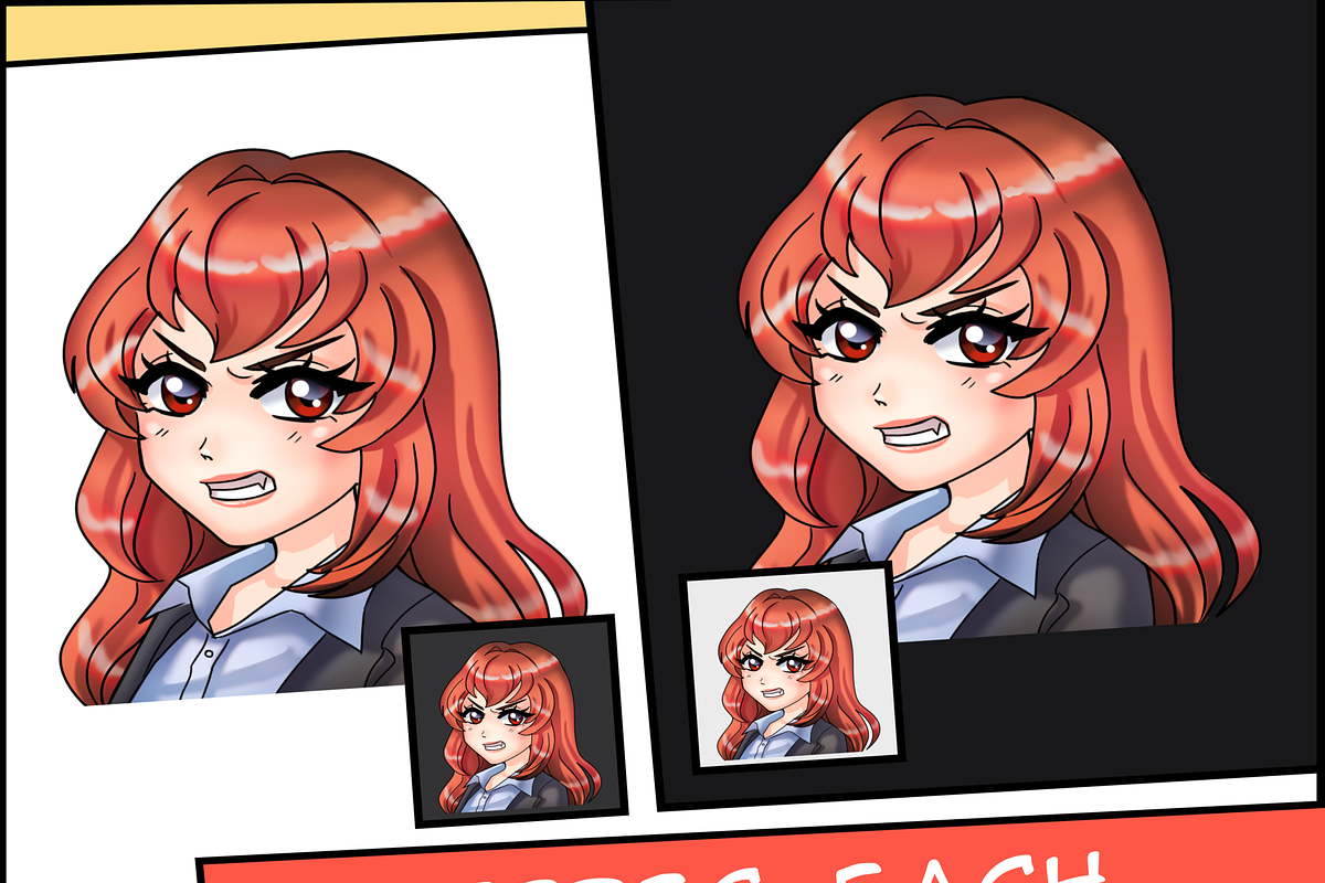 Red Long Hair Chibi Twitch Emotes, an Illustration by Custom Fonts & Patterns (Photo 8 of 9)