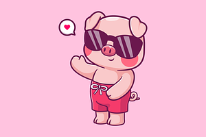 Cute Pig Summer Waving Hand, an Animal Illustration by Catalyst Labs