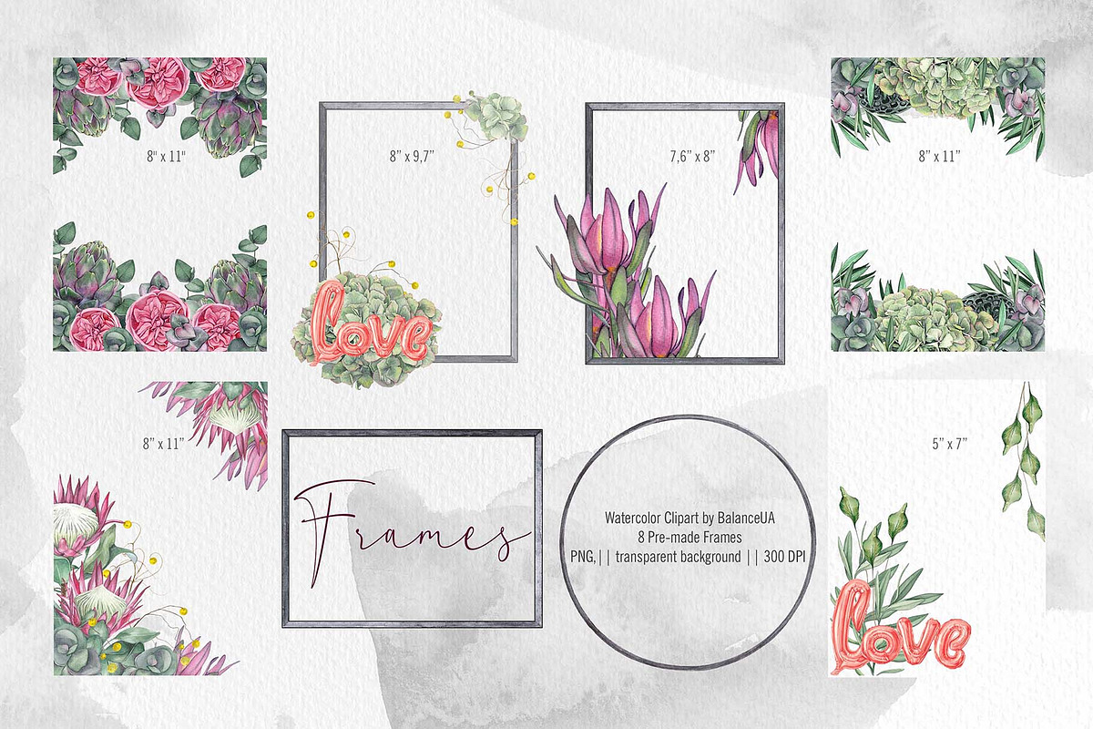 Floral Watercolor clipart, Love, a Decorative Illustration by BalanceUA (Photo 4 of 12)