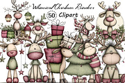 Whimsical Christmas Reindeer Clipart, an Illustration by Creative Art (Thumbnail 1 of 13)