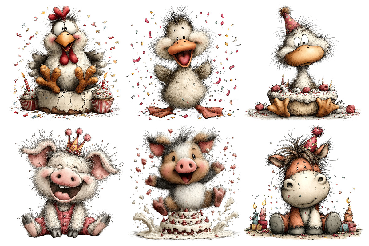 Quirky Birthday Animals PNG Clipart, an Animal Illustration by Nicolle's Colorful Art (Photo 5 of 5)