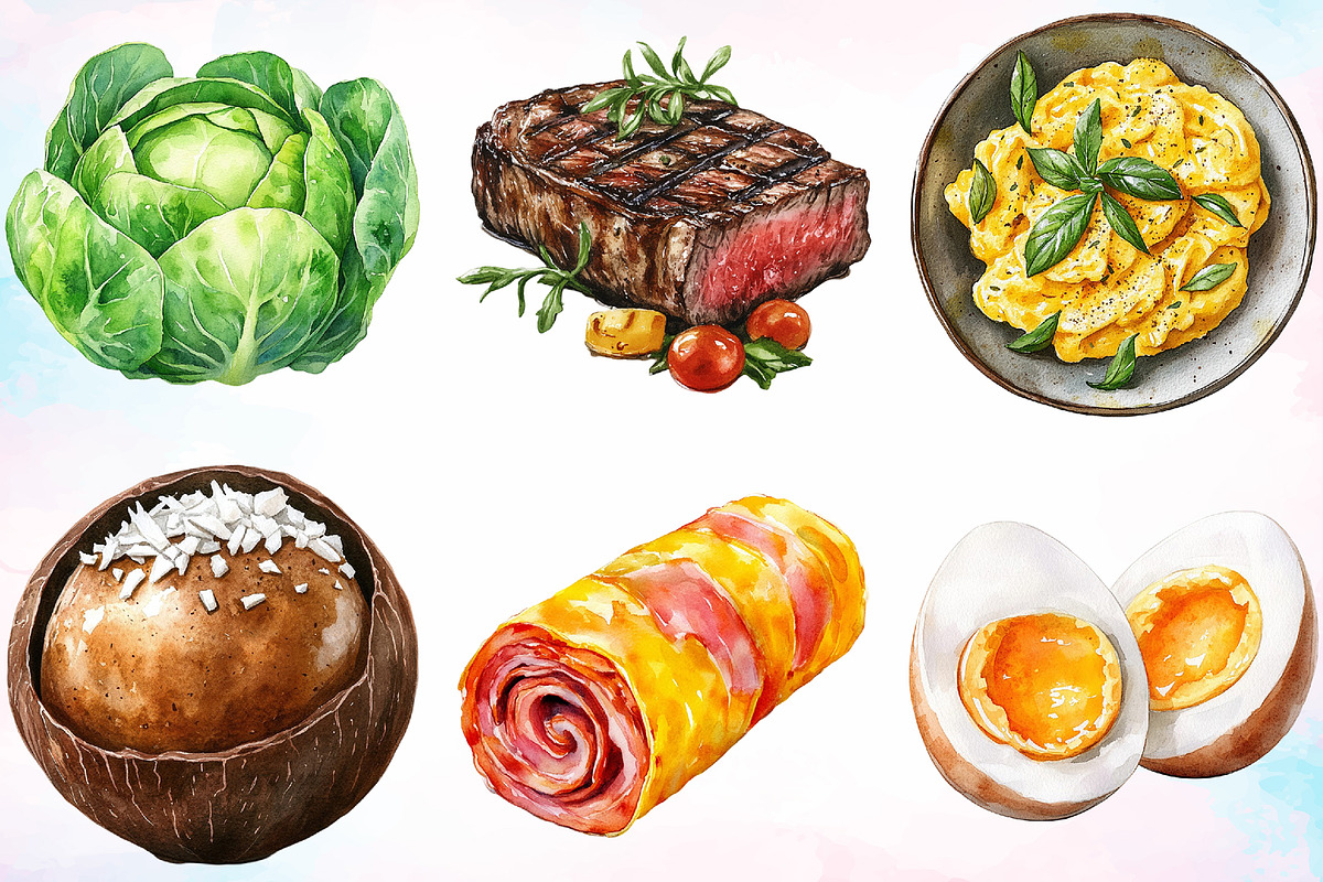 Watercolor Low Carb Food Clipart PNG, a Food Illustration by Canvas Craft (Photo 3 of 4)