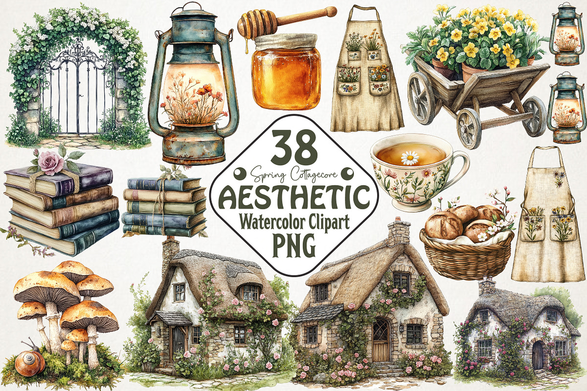 Spring Cottagecore Aesthetic Bundle, an Illustration by RobertsArt (Photo 1 of 5)