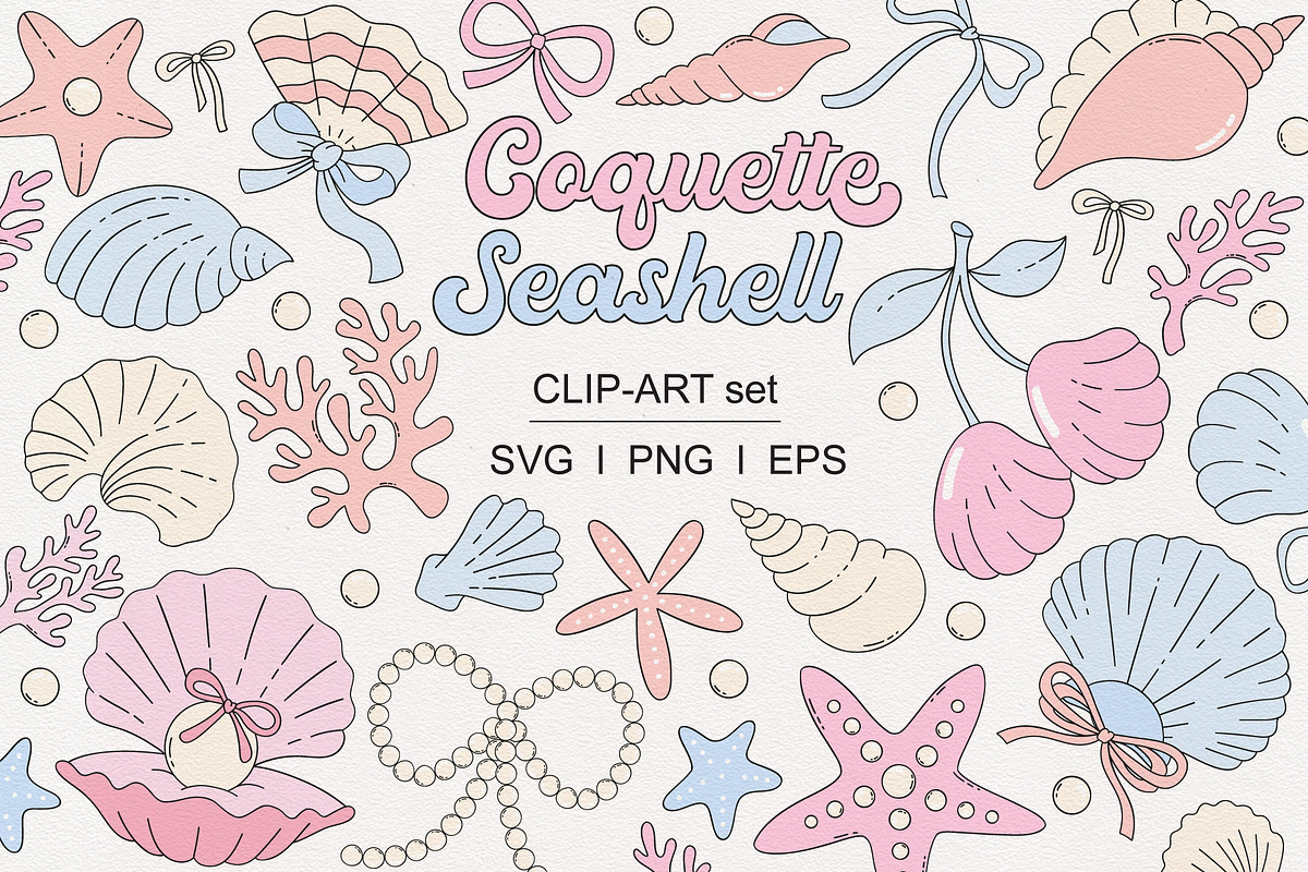 Coquette Sea shells clipart set, a Seasonal Illustration by @olga.angelloz (Photo 1 of 2)