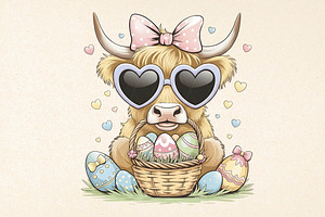 Easter Day Highland Cow PNG, Cute Co, an Illustration by DreamPrint404