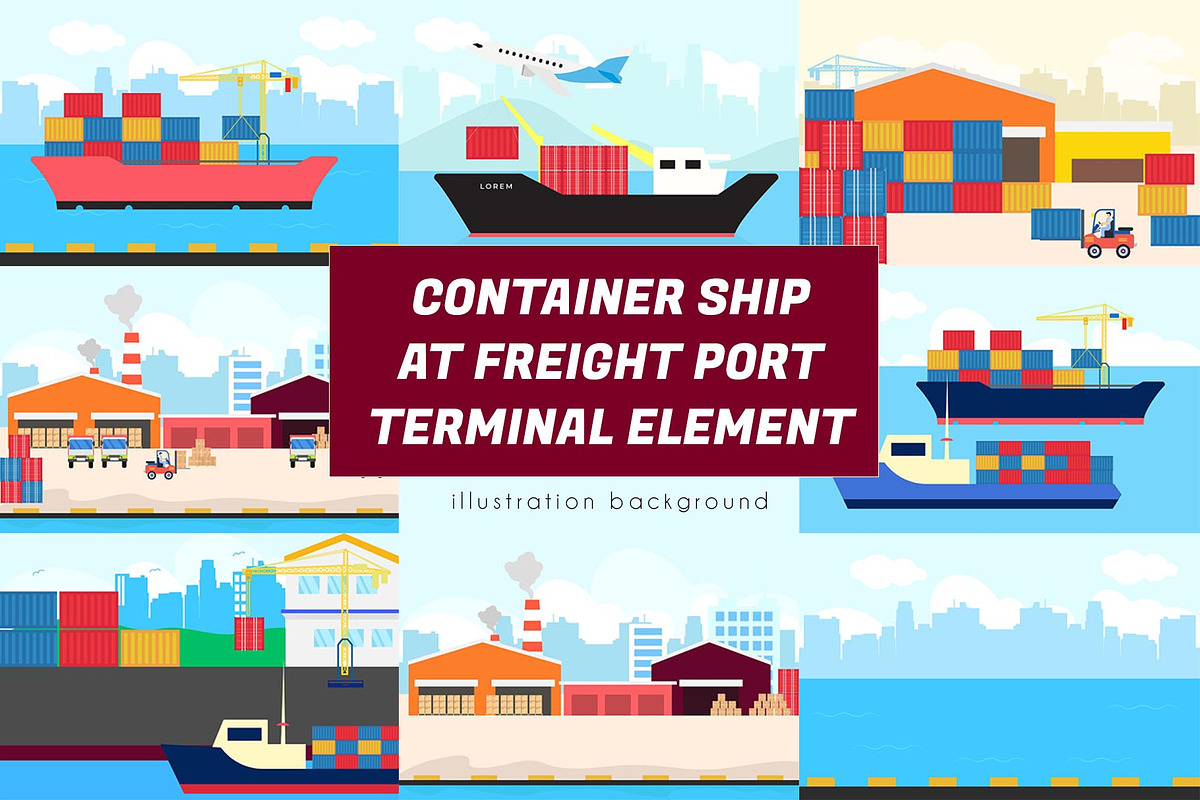 Container Ship at Freight Port Pack, a Technology Illustration by bungamustia (Photo 1 of 12)
